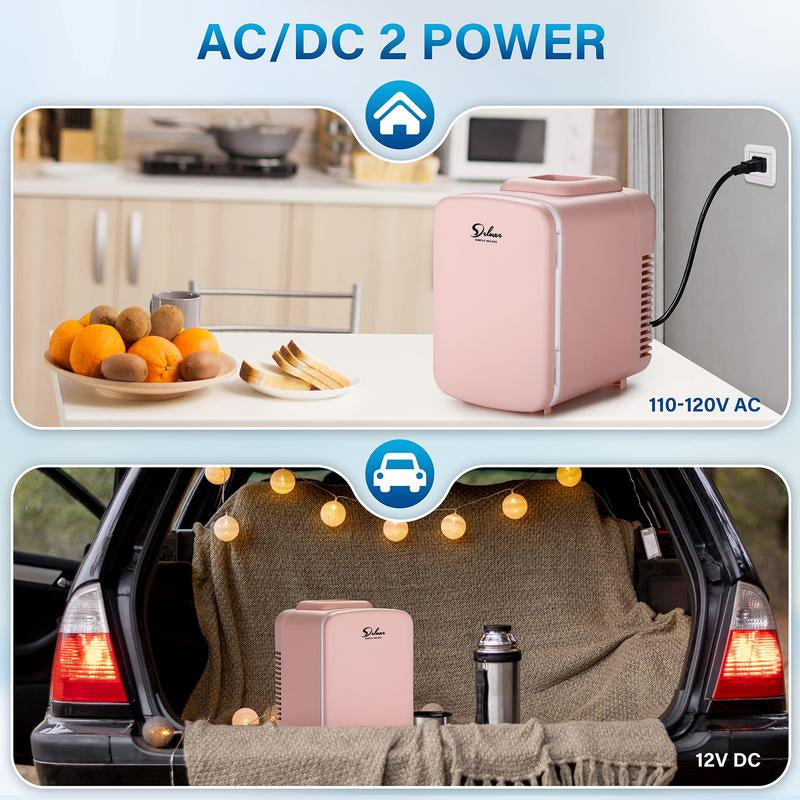 Simple Deluxe Mini Fridge, 4L/6 Can Portable Cooler & Warmer Freon-Free for Skincare, Beverage, Food, Cosmetics, AC/DC