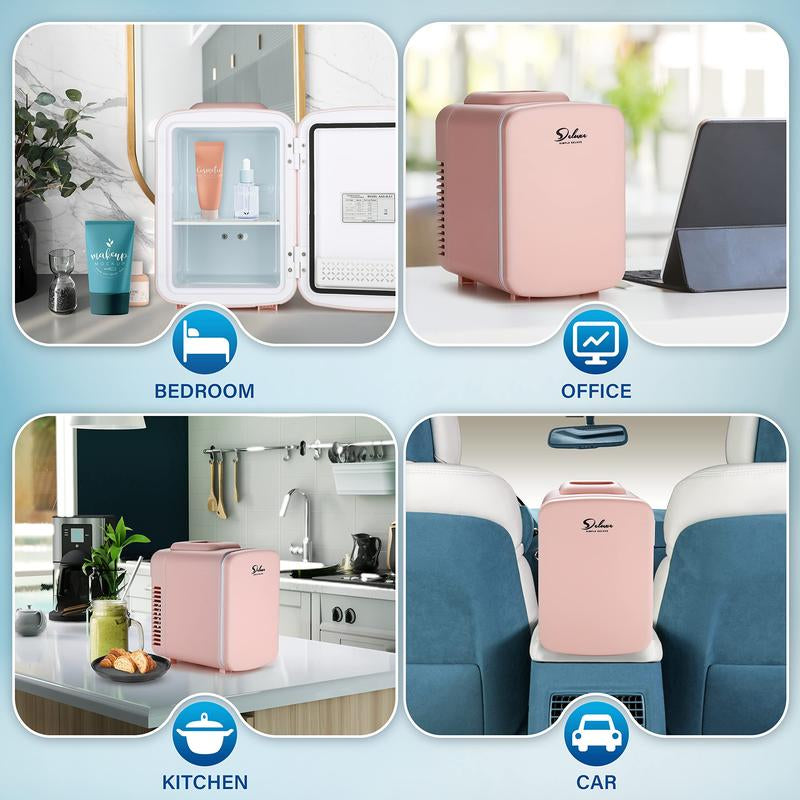 Simple Deluxe Mini Fridge, 4L/6 Can Portable Cooler & Warmer Freon-Free for Skincare, Beverage, Food, Cosmetics, AC/DC
