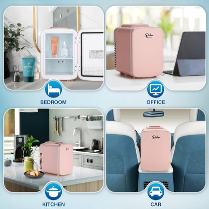 Simple Deluxe Mini Fridge, 4L/6 Can Portable Cooler & Warmer Freon-Free for Skincare, Beverage, Food, Cosmetics, AC/DC