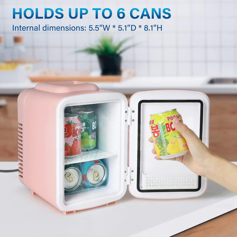 Simple Deluxe Mini Fridge, 4L/6 Can Portable Cooler & Warmer Freon-Free for Skincare, Beverage, Food, Cosmetics, AC/DC